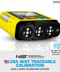 Compact 4 Gas Monitor USB Rechargeable, Tiny Portable Gas Detector for O2 CO H2S LEL with Factory Calibration and USA NIST Standards shown
