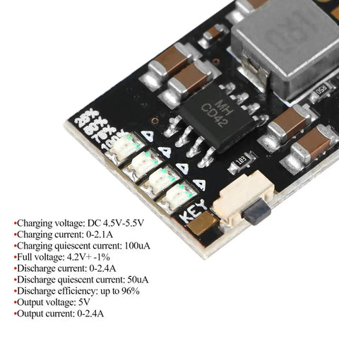 Close-up of No Cap Needed On This Hella Sharp 6 Pack Of 2A 5V Charge Discharge Integrated Modules showing charging details.