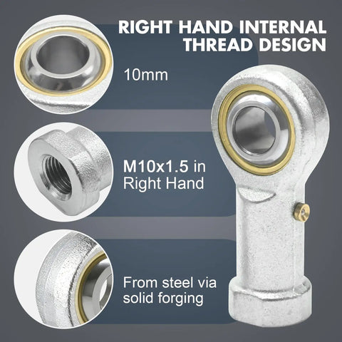 Two Pack PHS10 Rod End Bearings With Jam Nuts 10mm Bore M10x1.5 Right Hand Thread Pre Lubricated Joint For Industrial Machinery And Automation In Industrial Settings, steel