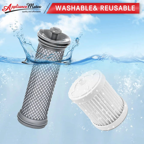 Replacement Filter Kit For Tineco A10 A11 Hero Master Pure One S11 PWRHERO11 Cordless Vacuum Cleaner in water, showing washability, includes 2 pre-filters and 2 HEPA filters.