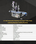Hassle Free Automatic Desktop Conveyor Labeling Machine 110V Belt Feed Sticker Applicator For Cosmetics Beverages Flat Bottle Packaging, stainless steel surface, detailed specifications.