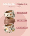 Premium Water Activated Packing Tape Straight Up For Sealing Corrugated Boxes And Gift Cartons With Rosy Floral Print Biodegradable Gummed Paper Shipping Rolls For Ecommerce Hustlers in three designs.