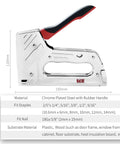 Beefy Workhorse 2 In 1 Manual Stapler And Nail Gun Kit with chrome plated steel and rubber handle shown with dimensions.