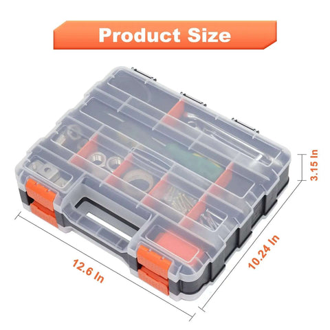 Orange 34 Compartments Double Sided Small Parts Organizer With Removable Dividers And Clear Lid Tackle Box dimensions