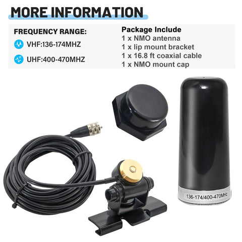 Beefy Dual Band Ham Radio Antenna For Vehicle, VHF 136-174MHz And UHF 400-470MHz, NMO Lip Mount Bracket, Includes RG58 Coax Cable