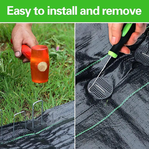 Heavy Duty 6 Inch Garden Landscape Staples U Shaped 11 Gauge Galvanized Pins With 50 Staples and 50 Gasket Washers for easy installation