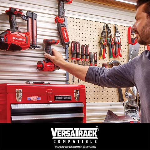 Craftsman 140-piece impact driver bit set in steel with black oxide coating on pegboard