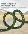 8 Pack 4mm Reflective Tent Guy Lines With Aluminum Adjusters Ultralight Cords 13 Feet Army Green For Tent Tarp Camping Hiking Backpacking displayed in a field