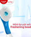 Max Fresh Wisp Disposable Mini Travel Toothbrushes Peppermint Pack Of 24 close-up showing built-in sugar free peppermint bead