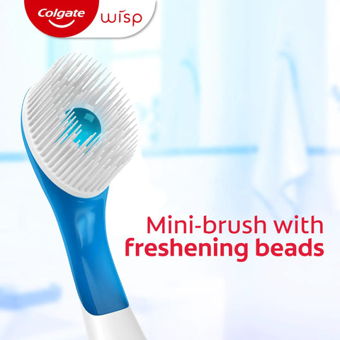 Max Fresh Wisp Disposable Mini Travel Toothbrushes Peppermint Pack Of 24 close-up showing built-in sugar free peppermint bead