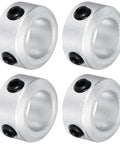 Beefy Aluminum Shaft Collar Set 10mm and Three Eighths Inch Bore Set Screw Clamping Collars Silver Pack of 4 displayed from side