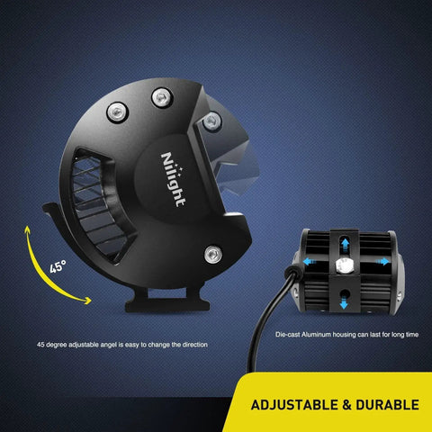 Close-up of 4 Inch Yellow LED Pods Dual Pack 60W Flood And Spot Combo with adjustable 45-degree angle and die-cast aluminum housing.