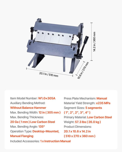 Box And Pan Brake For Sheet Metal Bending Up To 12 Inches Wide With 20 Gauge Mild Steel Capacity 0 To 135 Degree Adjustable View