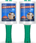 Two-Pack Clear Industrial Stretch Wrap Film 5.1 Inch by 1000 Feet with Handle, 80 Gauge Heavy Duty Self Adhering Wrap