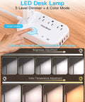 Close-up of Clean Vibes Led Desk Lamp With Power Strip And 5 Ft Extension Cord showing touch control and brightness settings.