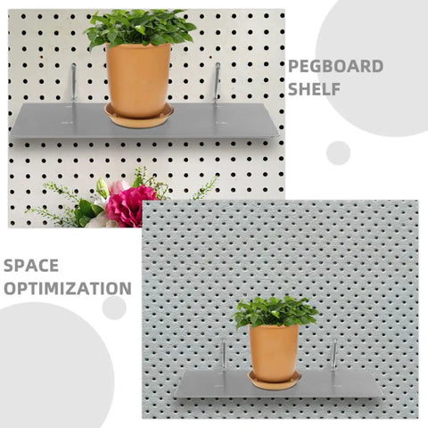 Silver Iron Pegboard Wall Shelf Rock Solid Workshop Storage Rack With No Sweat Tool Free Setup To Crush Kitchen Clutter As Heavy Duty Shop Organizer Holder