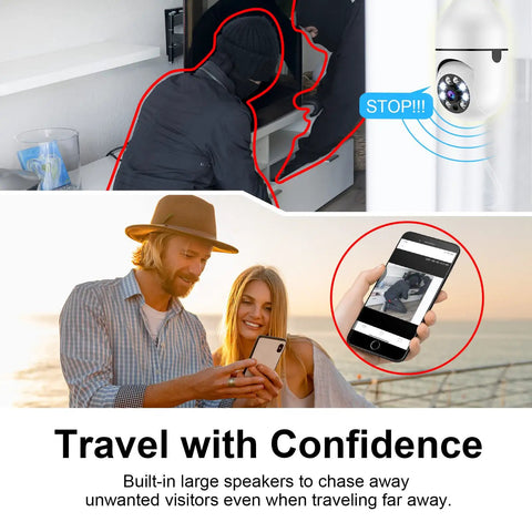 Plug And Play Light Bulb Security Camera 2K showcasing real-time alerts with mobile app for remote monitoring and intruder detection
