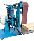 Zhenyuwang 750W Brushless Grinding And Polishing Machine With Pure Copper Motor, blue metal grinder and wood piece.