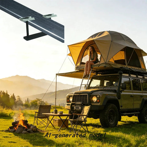 Image of Heavy Duty Roof Rack Mounting Kit With 28 Piece Hardware Set For Rooftop Tents on SUV, featuring camping setup.
