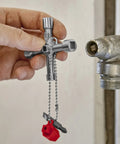 Handy Universal Control Cabinet Key for Gas, Water, and Electric Shutoff Systems with Slot 10x7 Bit, Phillips PH2, and Adapter in use