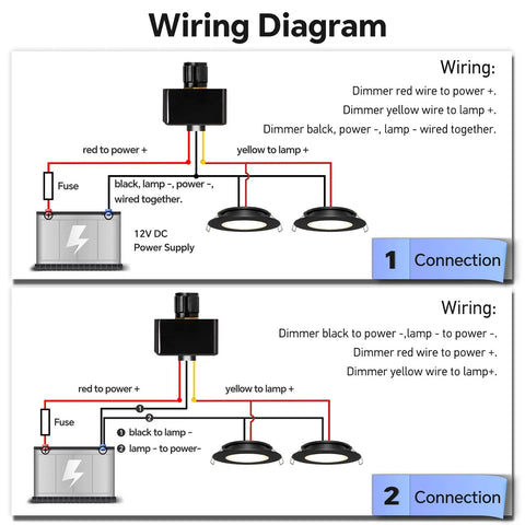 Wiring diagram for Smooth Operator 12V Rotary Light Dimmer Switch For Rv Camper Van Boat Trailer with connections labeled.