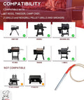Compatibility chart for Two Pack Heavy Duty AC Grill Igniter Replacement For Pellet Grills And Smokers Keeping Your Grill Running Smooth Fits Traeger AC Models Replaces BAC199 KIT0088 BAC006 Pit Boss 70112 Camp Chef PG24-21 Z Grills Oklahoma Joe's 16801-20B showing compatible and incompatible grill brands.