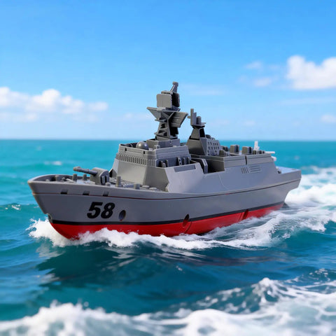 Remote Controlled Warship Battle Boat With 10kmh Top Speed And 4WD Power 2 4G RC Boat for lakes sailing on turquoise water
