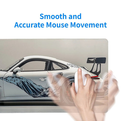 Ukiyoe Style Sports Car Themed Large Gaming Mouse Pad Desk Mat 31.5 By 11.8 Inches With Non Slip Rubber Base in use by hand