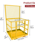 Forklift safety cage by YITAMOTOR, 43x45 in, steel work basket with mesh panels and safety strap — angled front view.
