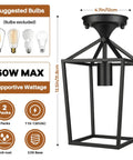 Two Pack Farmhouse Semi Flush Mount Ceiling Lights for Hallways and Entryways Industrial Close To Ceiling Black Lighting Fixtures