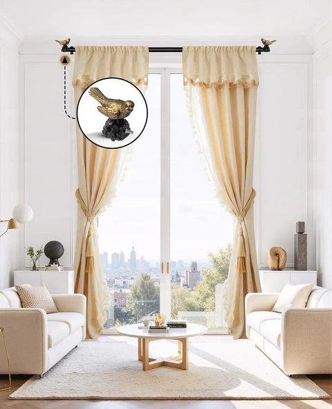 Bird Shaped Curtain Rod Finials Gold Finish Metal Ends For Curtain Rods Easy To Install Set Of 2 Durable Rust Resistant Decor For Windows Or Bedroom Adds Elegant Bird Charm To Your Space on black curtain rod