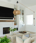 Boho Pendant Light With Plug In Cord And LED Bulb Dimmer Switch 15 Foot Hanging Wicker Rattan Chandelier in living room