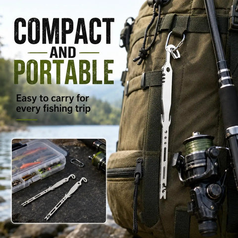 6-In-1 Stainless Steel Fishing Tool Hook Remover With Quick Hook Extraction, Knot Tying, Lead Rolling And Line Handling, Pro-Grade All-In-One Gear For Safe Hands-Free Catch And Release on backpack