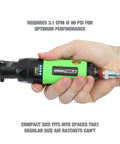 Hand holding Quarter Inch Drive Air Ratchet With 700 RPM And 50 Ft Lb Torque, lightweight compact tool