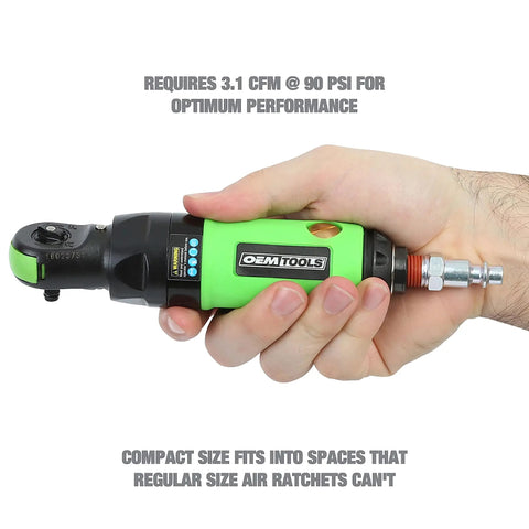 Hand holding Quarter Inch Drive Air Ratchet With 700 RPM And 50 Ft Lb Torque, lightweight compact tool