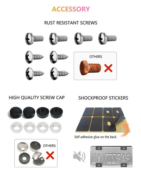 Heavy Duty Metal Reinforcement Plate For Car License Plate Backing With Screws And Caps, Rust Resistant Matte Black Finish