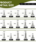 Detail sizes of 750 Piece Tiny Screws For Plastic And Metal M1.7 To M3 Phillips Pan Head Self Tapping Screws Silver