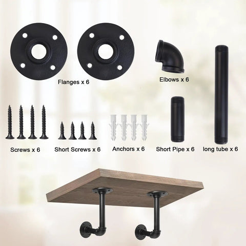 Heavy Duty Pipe Shelf Brackets Six Pack L Shaped Iron Shelving Brackets For 7 To 14 Inch Boards Black DIY components.