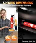 All-In-One 8-In-1 Fire Extinguishers Pack For Home Car Boat Kitchen With Mounts Class A B C K Fire Portable Non Toxic Prevent Reignition Easy Clean 4 Pack, showing size dimensions and person holding extinguisher