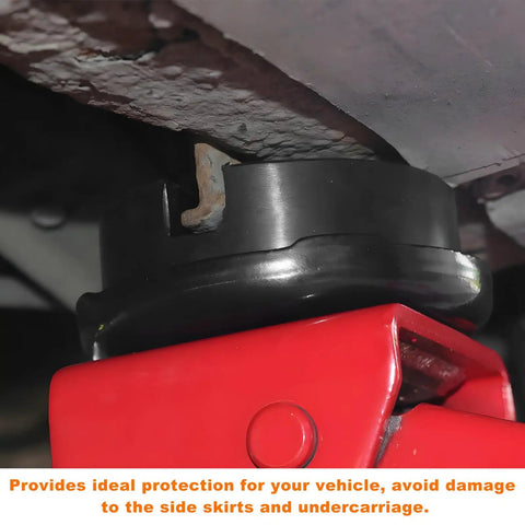 Tough As Nails Rubber Jack Pads Two Pack Universal Pinch Weld Savers under a vehicle for scratch-free lifting.