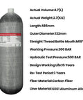 Ultra Light Carbon Fiber Scuba Tank 4500 Psi High Pressure Capacity 4.7L 286 Cu In 4700 CC Red Diving Tank Specifications