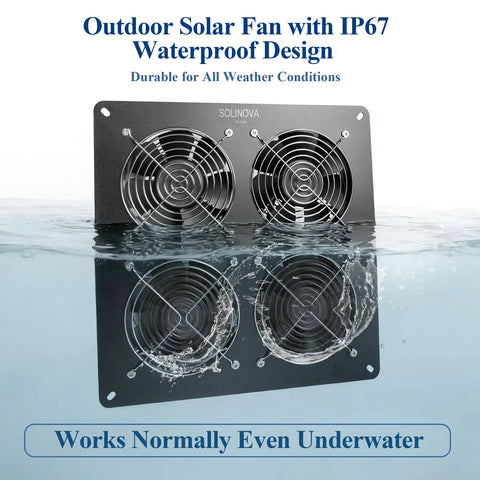 Solar Powered Exhaust Fan Kit With 25W Panel And 7500mAh Battery Four IP68 Waterproof Fans For Shed Chicken Coop Greenhouse And Dog House High Speed Cooling No Plug Needed Bracket Included
