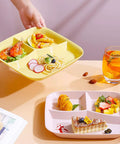 8 Pack Unbreakable Divided Dinner Plates With Three Compartments For Portion Control, 10 Inch Size, shown with food