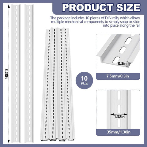 10 Pack DIN Mounting Rails High Slotted Extruded Metal Rail For Hardware Components Mounting Switch Installation Silver 1m