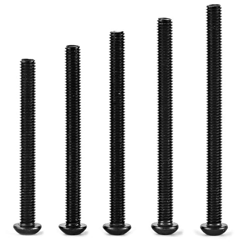 Pro Shop Ready M6 Socket Head Cap Screw Assortment Pack features five black oxide alloy steel screws of varied lengths.