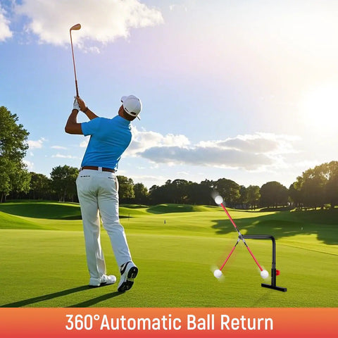 Golfer using Go-To Golf Swing Trainer And Practice Aid, Heavy Duty Metal Stand, Portable And Easy To Set Up in park