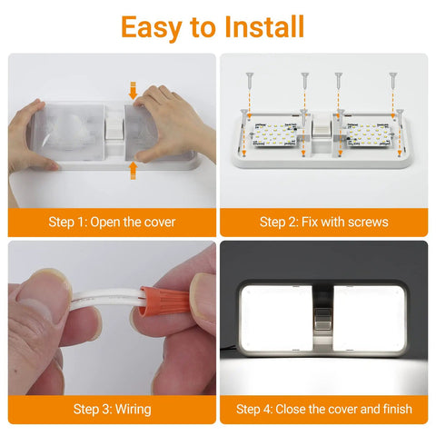 Installation steps for 12 Volt RV Interior LED Lights 1000LM 8W Dome Ceiling Fixtures 8 Pack Natural White With Switch