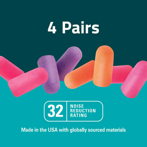 Disposable Earplugs For Concerts And Stadiums NRR 32 dB Soft Smooth Design 4 Pairs Pack against blue background