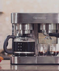 Stainless Steel Espresso And Coffee Maker Duo Brew Kit With 10 Cup Capacity 19 Bar ULKA Pump on a kitchen counter