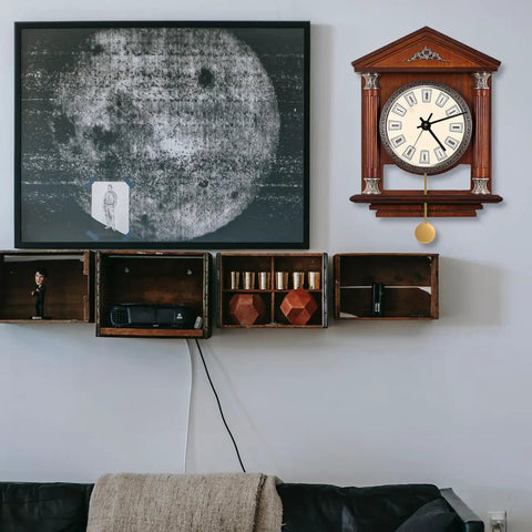 Room with wall decor and a clock featuring a Metal Pendulum Clock Replacement Part, 5.90 Inch Wall Clock Accessory
